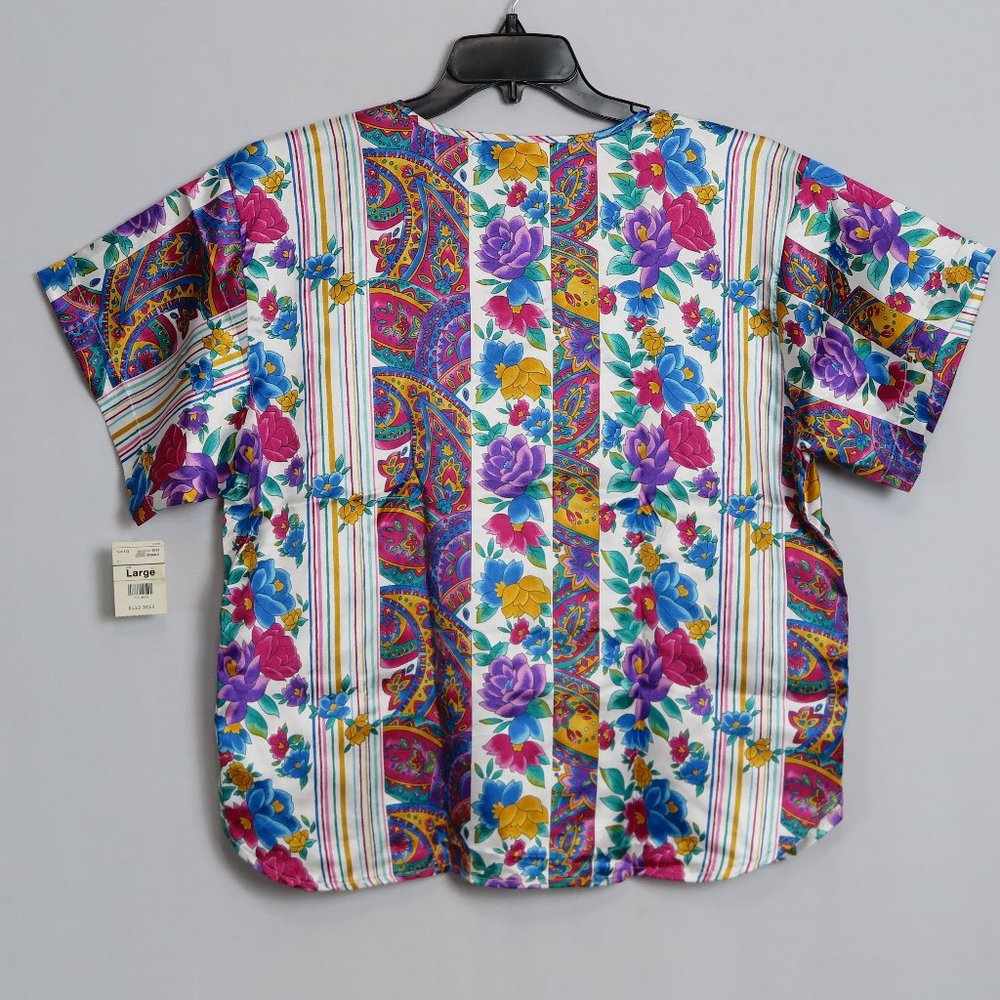 NWT Violets & Roses Multi-Color Floral Print Short Sleeve Tunic w/Pockets Size L - Picture 5 of 7